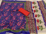 Multicolor linen floral printed saree with unstitched blouse piece, 5.5 meters length