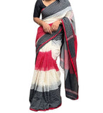 Multicolor linen checkered saree with unstitched blouse piece, 5.5 meters length