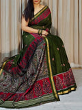 Green and pink linen Kalamkari printed saree with unstitched blouse piece, 5.5 meters length