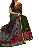 Green and pink linen Kalamkari printed saree with unstitched blouse piece, 5.5 meters length