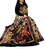 Multicolor linen Kalamkari printed saree with unstitched blouse piece, 5.5 meters length