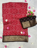 Red linen floral printed saree with unstitched blouse piece, 5.5 meters length