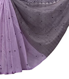 Purple linen striped saree with unstitched blouse piece, 5.5 meters, traditional Indian wear