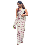 White-wine linen printed saree with unstitched blouse piece, 5.5 meters length