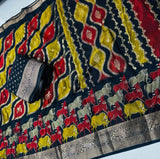 Multicolor art silk Kalamkari printed saree with unstitched blouse piece, 5.5 meters length