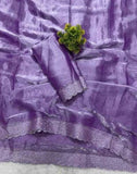 Lavender chiffon saree with embellishments and unstitched blouse piece, 5.5 meters length