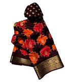 Multicolor Dola Silk Kalamkari floral printed saree with unstitched blouse, 5.5 meters length