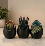 Plastic Egg Shaped Nest Planters Set of 3 Pieces (Black)