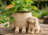 Plastic Cute Little Flower Pot With its Dog (Only Planter) (Beige)