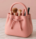 Plastic Sculptural Drawstring Makeup Brush Organizer (Pastel pink)
