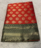 Women's Jacquard Printed Saree With Unstitched Blouse - 5.5 Mtr (Red)
