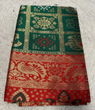 Women's Jacquard Printed Saree With Unstitched Blouse - 5.5 Mtr (Green-Red)