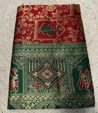 Women's Jacquard Printed Saree With Unstitched Blouse - 5.5 Mtr (Maroon-Green)