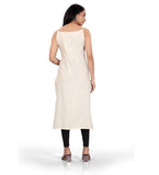 Women's Khadi Cotton Floral-Paisley Printed Scoop Neck Sleeveless Kurti (Off White)