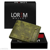 Leather Seetu green wallet for men - textured net, 5 compartments, free size (10cm x 12cm)