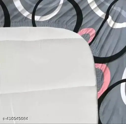 Geometric printed, superfine cotton fitted bedsheets set - 2 pillow covers, ideal for adult summers. Country of origin: India