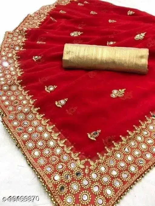 Georgette mirror-embroidered saree with separate dupion silk blouse, Indian fashion wear
