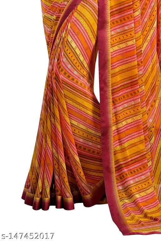 Orange Georgette Bandhani printed saree with separate blouse piece, trendy for daily wear and parties