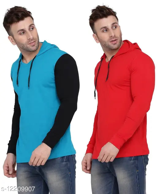 Multicolor cotton blend full sleeve t-shirt, vibrant and stylish fashion for men, two pieces included, size S, M, L, XL