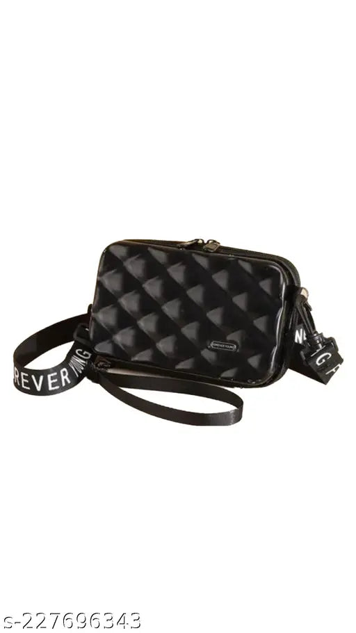 Black canvas self-design box bag, aesthetic look cross body sider for college girls, perfect for a young and stylish student lifestyle