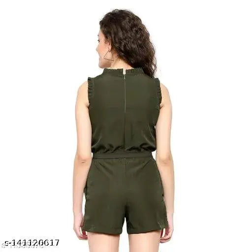 Sleeveless crepe jumpsuit for women & girls in solid net, Indian-made