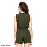 Sleeveless crepe jumpsuit for women & girls in solid net, Indian-made