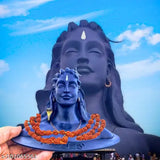 Handcrafted Adiyogi miniature statue with 5 Mukhi Rudraksha Mala - Hindu religious idol, symbolizing spiritual transformation and peace. Indian art form on display