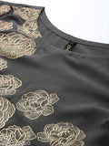 Dark Grey Crepe Kurta & Palazzo Set: Printed net, three-quarter sleeves, India-made women's ethnic wear