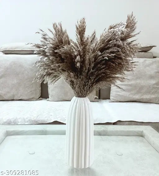 Natural light brown Pampas Grass, 6 fluffy pieces (42cm), no shedding or stench - ideal for home office, weddings & events decor