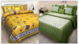 Jaipur cotton printed bedsheet combo pack, 2 queen size bedsheets with 4 pillow covers, 160 thread count, made in India