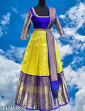 Yellow jacquard three-quarter sleeve maxi dress, Urbane Graceful Women Gowns, India