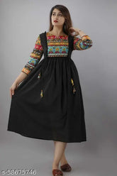 Rayon printed long anarkali kurta, three-quarter sleeves, Indian ethnic wear for women