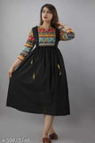 Women's printed rayon long Anarkali kurta with three-quarter sleeves, colorful Indian traditional attire