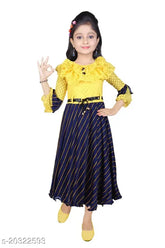 Multicolor cotton blend ethnic gown for girls, three-quarter sleeves, checked pattern, size 2-3 years or 3-4 years, Indian origin