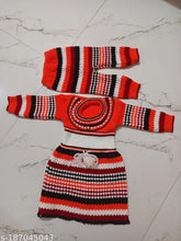 Striped long-sleeve baby frock sweater, Indian-made girl's winter wear in sizes 6-12M and 12-18M