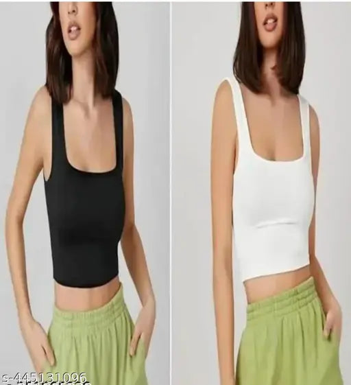 Cotton sleeveless crop top, trending tank style for cool girls, solid color fashion wear (XXS - XL), India origin