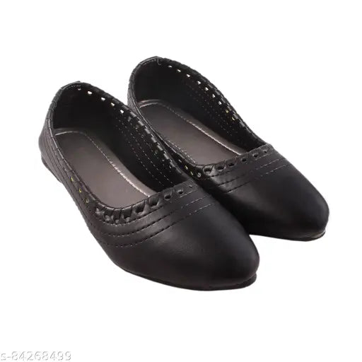 Black synthetic leather ballet flats with embellishments, comfortable and versatile for women's wardrobe - Happi Shoppi 3533BL