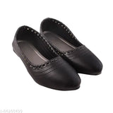 Black synthetic leather ballet flats with embellishments, comfortable and versatile for women's wardrobe - Happi Shoppi 3533BL