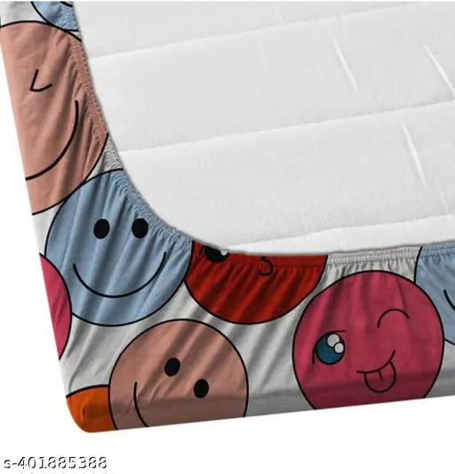 Elastic fitted geometric glace-cotton bedsheet for double bed with 2 pillow covers, superfine quality, ideal for summer, adult use