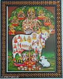 Synthetic resin indoor photo frame, 9x12 inches, showcases Gau Mata Komadha Komatha Ashtalakshmi Asta Laxmi Cow with Kubera Lakshmi, Indian art