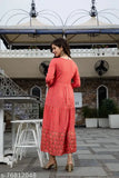 Embroidered rayon Kurti, three-quarter sleeves, trendy designer Indian gown