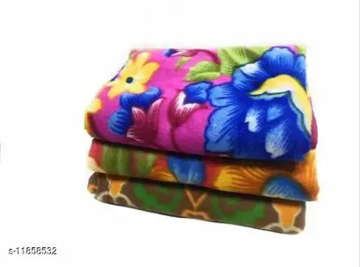 Printed floral fleece double bed blanket set, vibrant & cozy, multipack of 3 PC, free size (120x110in), made in India