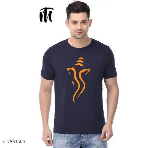 Mens cotton short sleeves printed t-shirt, blue with soccer design. (S, M, L, XL, XXL origin India)