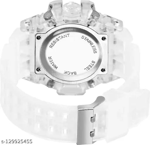 Modern white shockproof waterproof sports watch, automatic color dial on free size white strap for men or kids