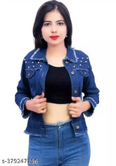 Denim waistcoat for women, comfy and graceful, solid net pattern, size S (bust 34in, length 20in)