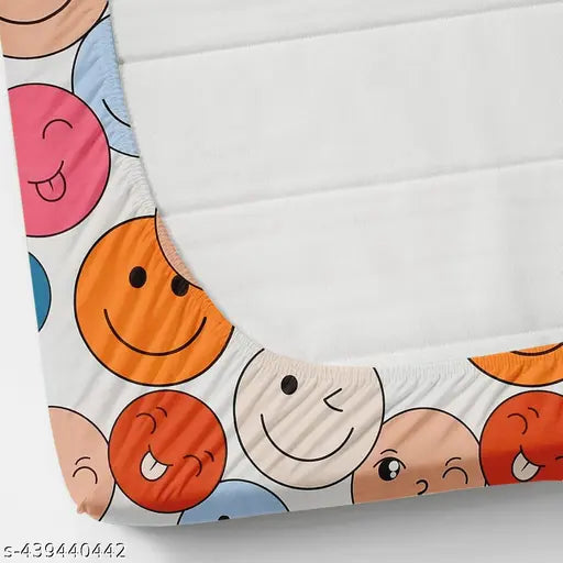 Designer super soft glace cotton smiley face round elastic fitted double bedsheet (72*78) with 2 matching pillow covers, Indian handloom bedsheet