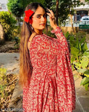 Georgette, three-quarter sleeve, printed floral women's gown for upcoming functions, India origin