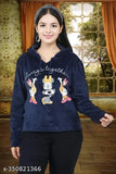 Wool girls sweatshirt & hoddie with printed net design, long sleeves for children aged 7-13, Indian origin
