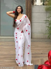 Trending heart-shaped Georgette embroidery saree, free size, India