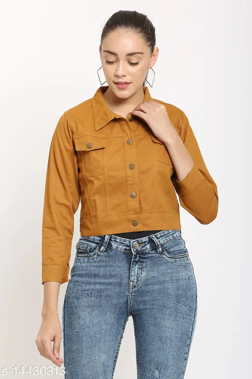 Denim waistcoat for women, solid pattern, three-quarter sleeves, sizes S-XL. Made in India